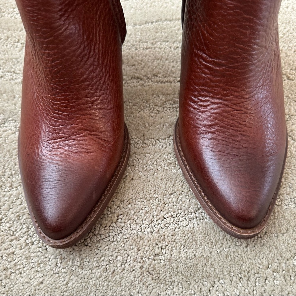 Zodiac Darrah Leather Western Pointed Toe Cone Heel Bootie Cognac Brown Sz 9 NIB - Picture 9 of 16